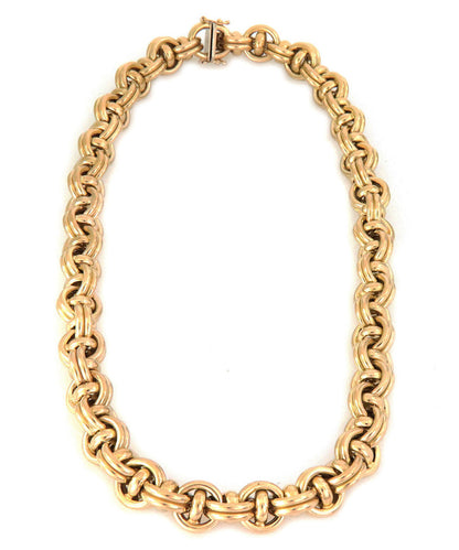 Fancy 12.5mm 14k Yellow Gold Round Link Necklace