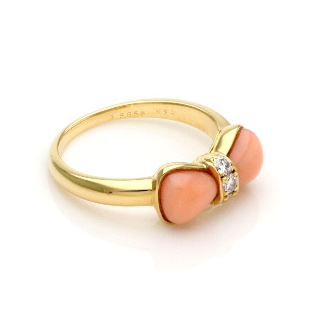 Van Cleef & Arpels 18k Yellow Gold Coral Diamond Bow Ring