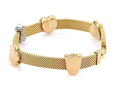 Tous 18k Gold Diamond Bear Slide Hearts Flower Mesh Bracelet