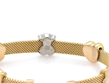 Tous 18k Gold Diamond Bear Slide Hearts Flower Mesh Bracelet