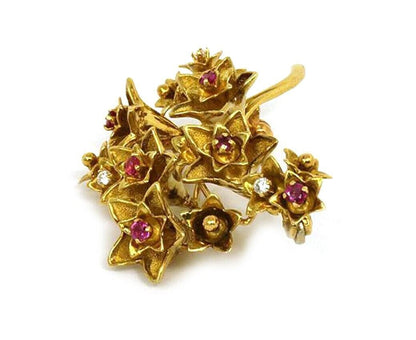 Tiffany & Co. Ruby Diamond 18k Yellow Gold Floral Spring Brooch Pin | Brooches | Brooches, catalog, Designer Jewelry, Estate, pins, Tiffany & Co., Vintage | Tiffany & Co.