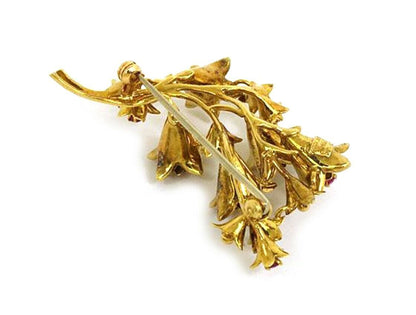 Tiffany & Co. Ruby Diamond 18k Yellow Gold Floral Spring Brooch Pin