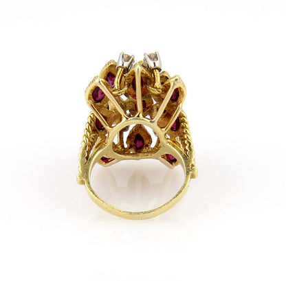Diamond & Garnet 18k Yellow Gold Fancy Cocktail Ring - Size 6