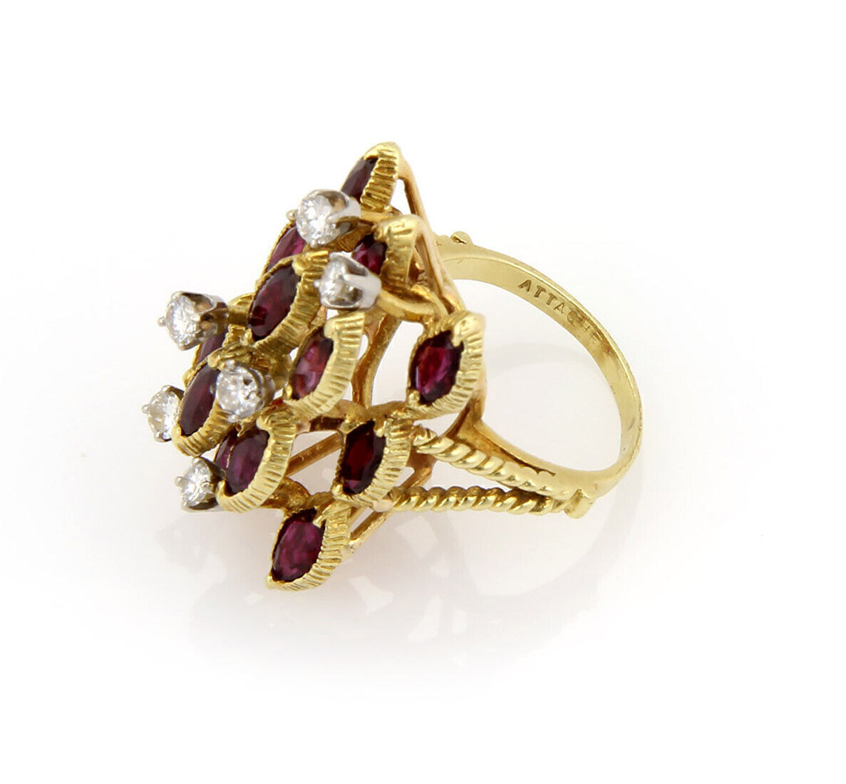 Diamond & Garnet 18k Yellow Gold Fancy Cocktail Ring - Size 6