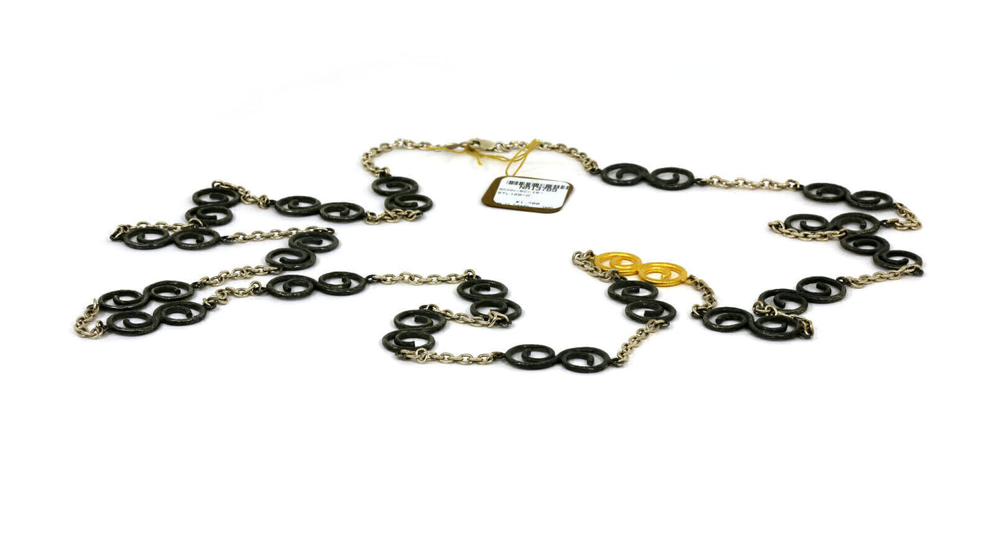 Gurhan Vortex Dark White Sterling & 24k Gold Overlay Spiral Chain Necklace