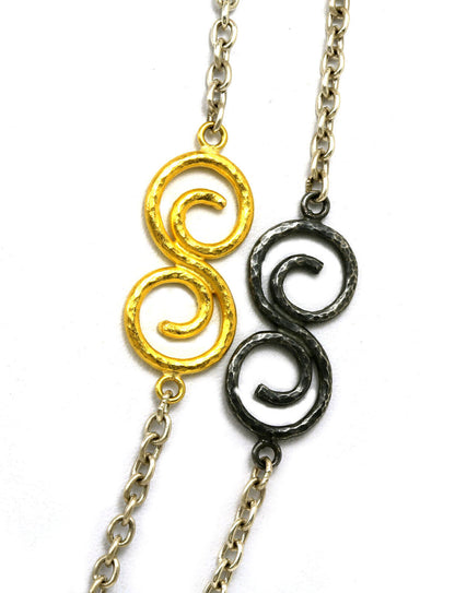 Gurhan Vortex Dark White Sterling & 24k Gold Overlay Spiral Chain Necklace