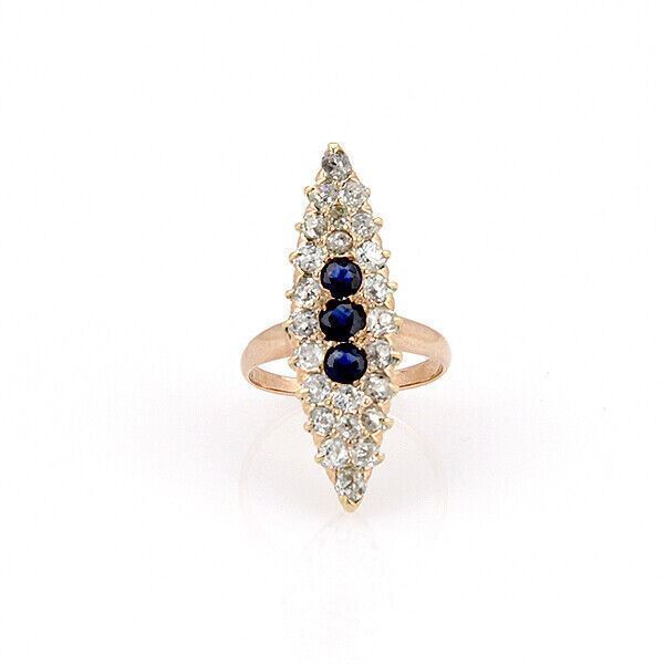 Victorian Old Mine Cut Diamonds Sapphire Marquise 14k Rose Gold Ring | Rings | catalog, Estate, Rings, Vintage | Estate