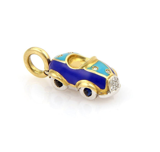 Aaron Basha Diamond Sapphire Enamel 18k Yellow Gold Car Charm Pendant | Charms & Pendants | Aaron Basha, catalog, Charms, Designer Jewelry, Pendants | Aaron Basha
