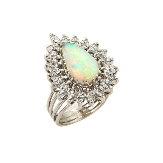 Diamonds & Fire Opal 14k White Gold Cocktail Pear Shape Ring | Rings | catalog, Estate, Rings, Vintage | Estate