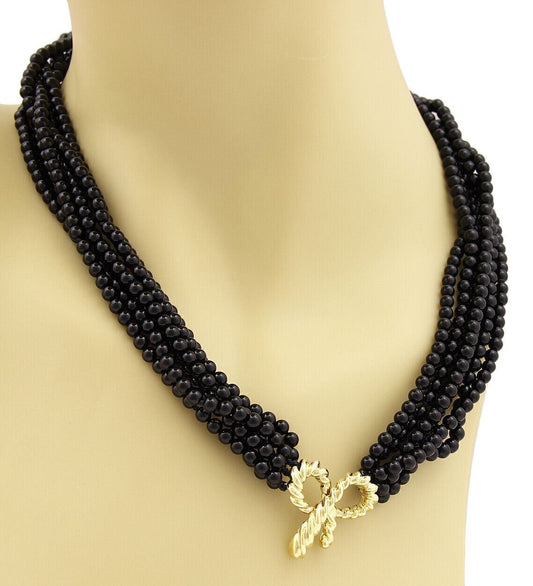 Tiffany & Co. 18k Yellow Gold Bow Pendant Multi-Strand Onyx Bead Necklace | Necklaces | catalog, Designer Jewelry, Necklaces, Tiffany & Co. | Tiffany & Co.