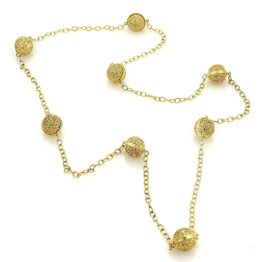 Eight Filigree Ball Station 14k Yellow Gold Long 30" Chain Necklace | Necklaces | catalog, Estate, Necklaces, Vintage | Estate