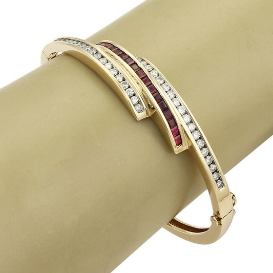 Diamond & Ruby 14k Yellow Gold Curved Bangle Bracelet | Bracelets | Bangles, Bracelets, catalog, Estate | Estate