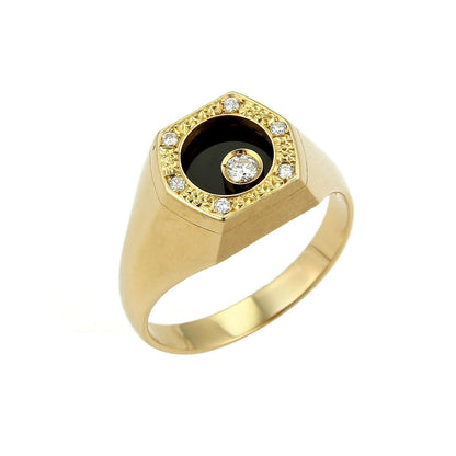 Waltham Rotating Diamond Onyx 18k Yellow Gold Octagon Ring | Rings | catalog, Designer Jewelry, Rings, Waltham | Waltham