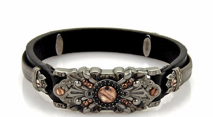 Stephen Webster Sterling Black Rhodium Rose Gold Leather Bracelet