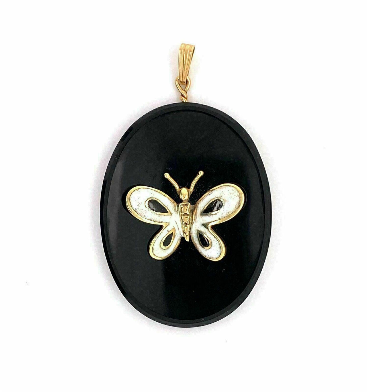 Onyx Enamel Butterfly 14k Yellow Gold Oval Pendant | Charms & Pendants | catalog, Charms, Estate, Pendants, Vintage | Estate