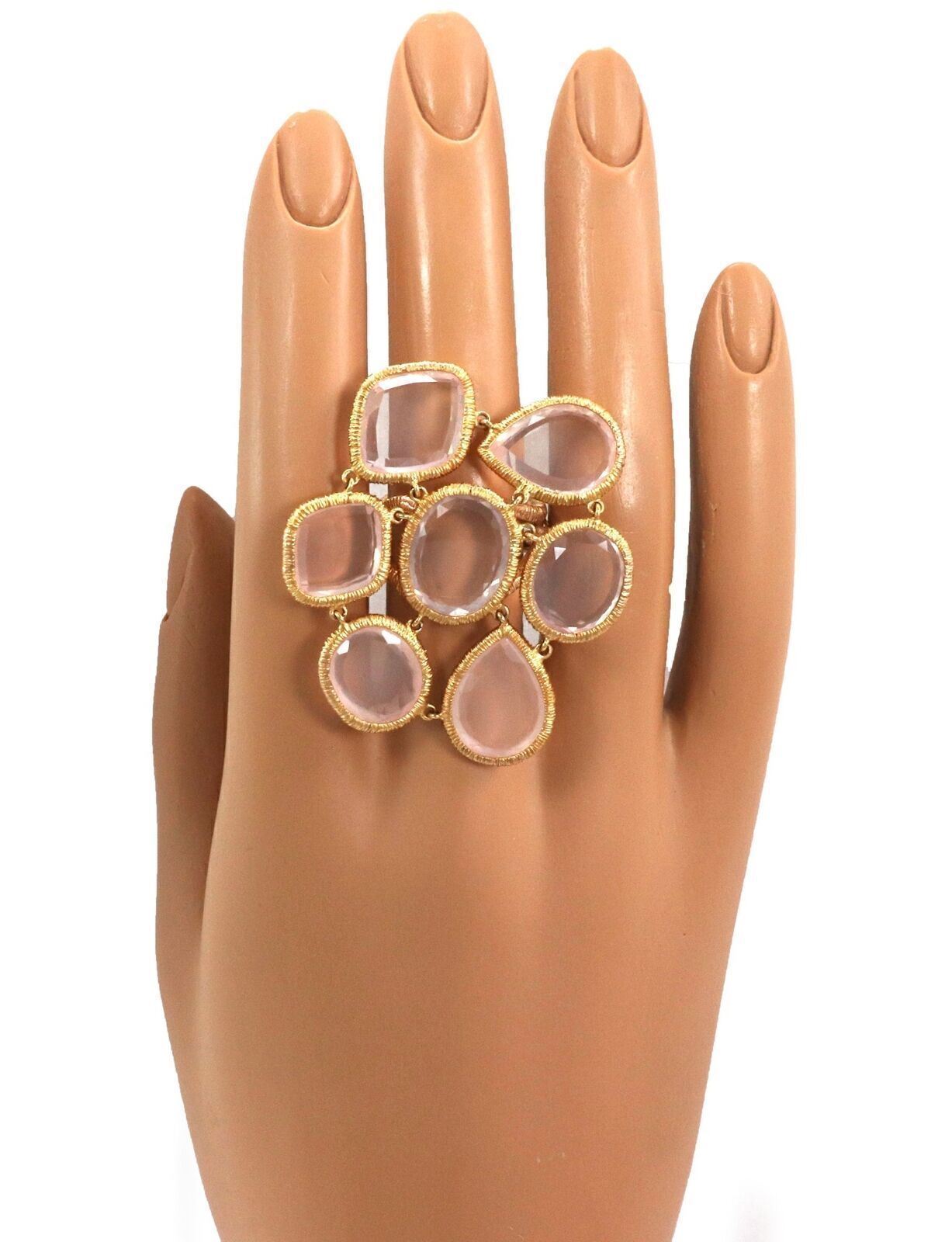 Leader Line 18k Rose Gold Sliced Pink Quartz Fancy Flex Top Ring