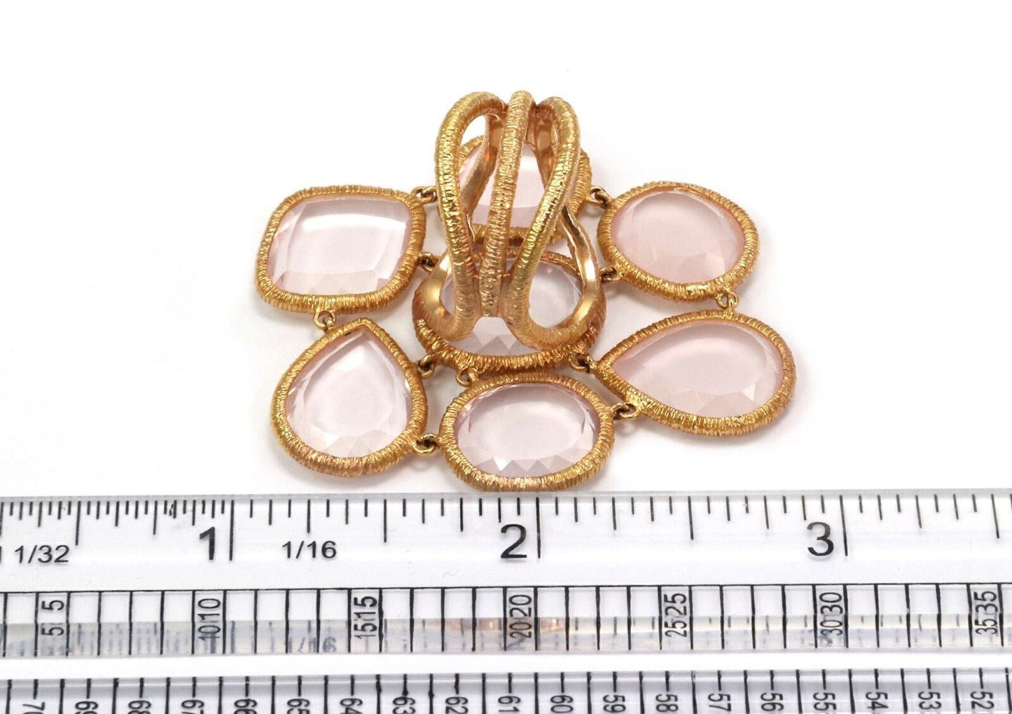 Leader Line 18k Rose Gold Sliced Pink Quartz Fancy Flex Top Ring