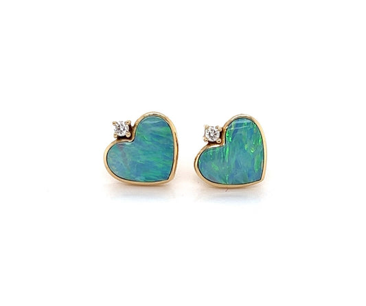 Kabana 14k Yellow Gold Diamond Fire Opal Heart Stud Earrings | Earrings | catalog, Designer Jewelry, Earrings, Kabana | Kabana