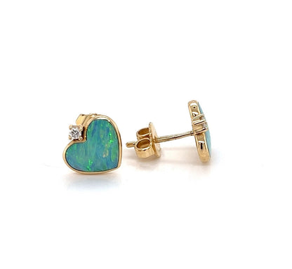 Kabana 14k Yellow Gold Diamond Fire Opal Heart Stud Earrings