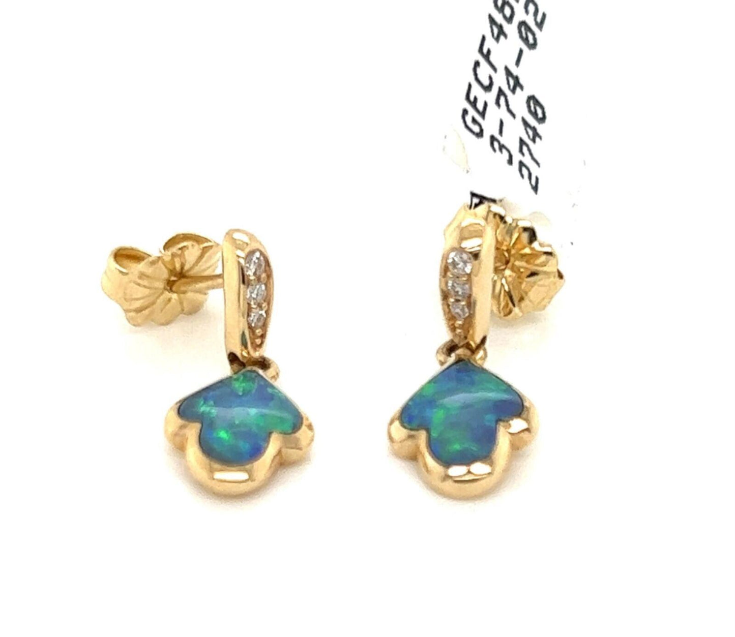 Kabana 14k Yellow Gold Diamond Fire Opal Leaf  Small Dangle Earrings