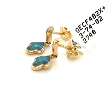 Kabana 14k Yellow Gold Diamond Fire Opal Leaf  Small Dangle Earrings