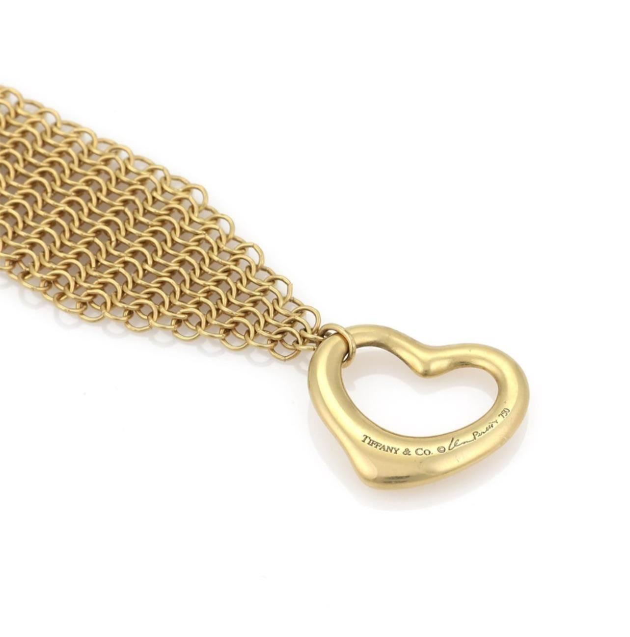 Tiffany & Co Peretti 18k Yellow Gold Mesh Heart Toggle Clasp Bracelet