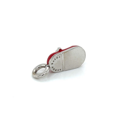 Aaron Basha Diamond Red Enamel 18k White Baby Shoe Charm Pendant