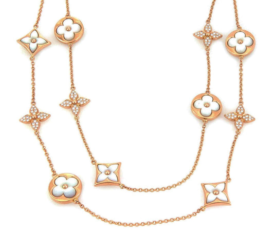 Louis Vuitton Blossom Sautoir Diamond Mother of Pearl 18k Pink Gold Necklace 36"
