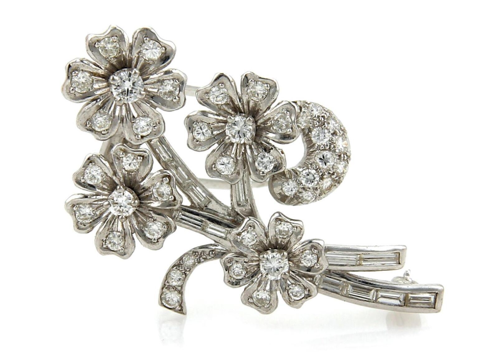 Platinum Diamond & Solid Spinning Floral Spring Brooch Pin | brooches | Brooches, catalog, Estate, pins, Vintage | Estate