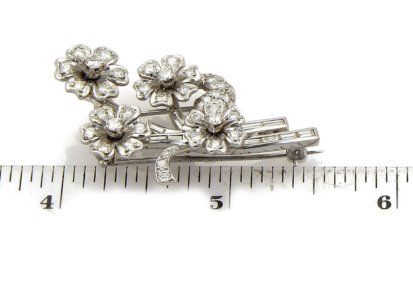 Platinum Diamond & Solid Spinning Floral Spring Brooch Pin