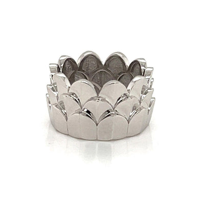 Fred of Paris 18k White Gold 12mm Wide 3 Tier Crown Band Ring - Size 6