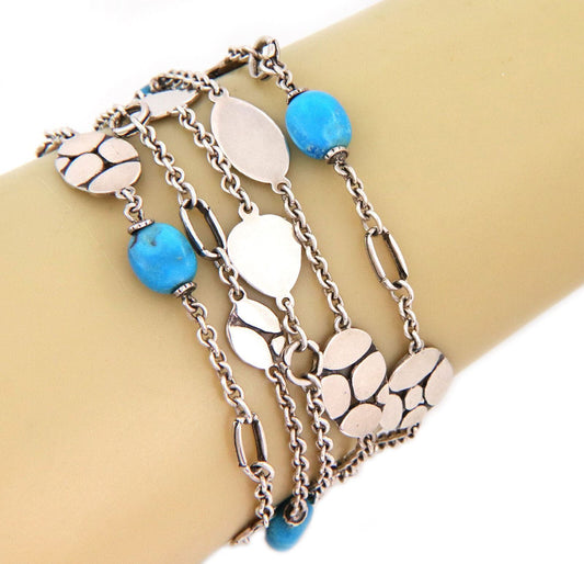 John Hardy Kali Pebble Turquoise Bead Motifs Sterling 5 Strand Chain Bracelet | Bracelets | Bracelets, catalog, Designer Jewelry, John Hardy, Sterling Silver | John Hardy