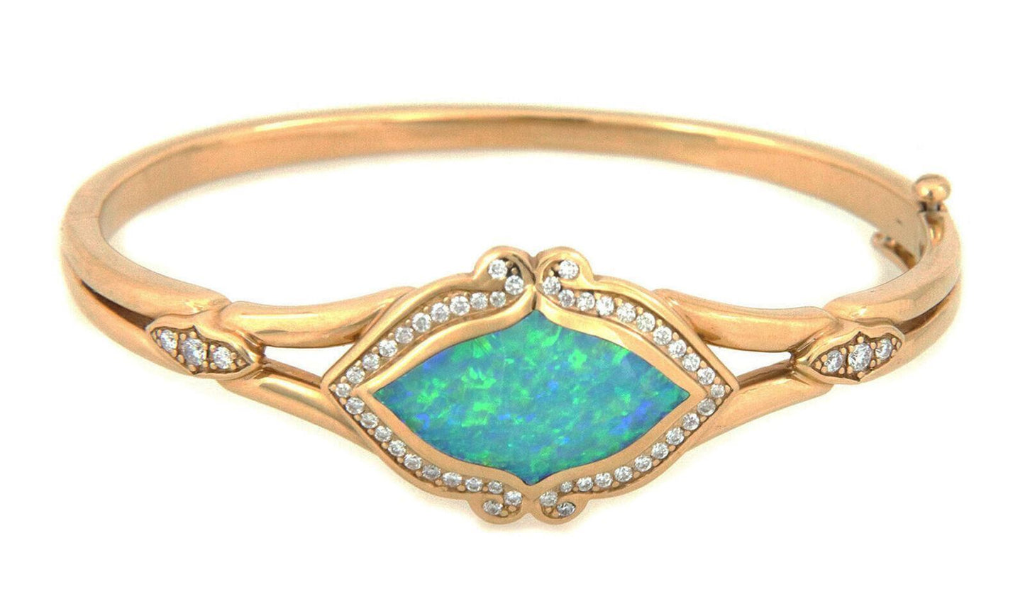 Kabana Diamond Star Opal 14k Yellow Gold Floral Bangle Bracelet