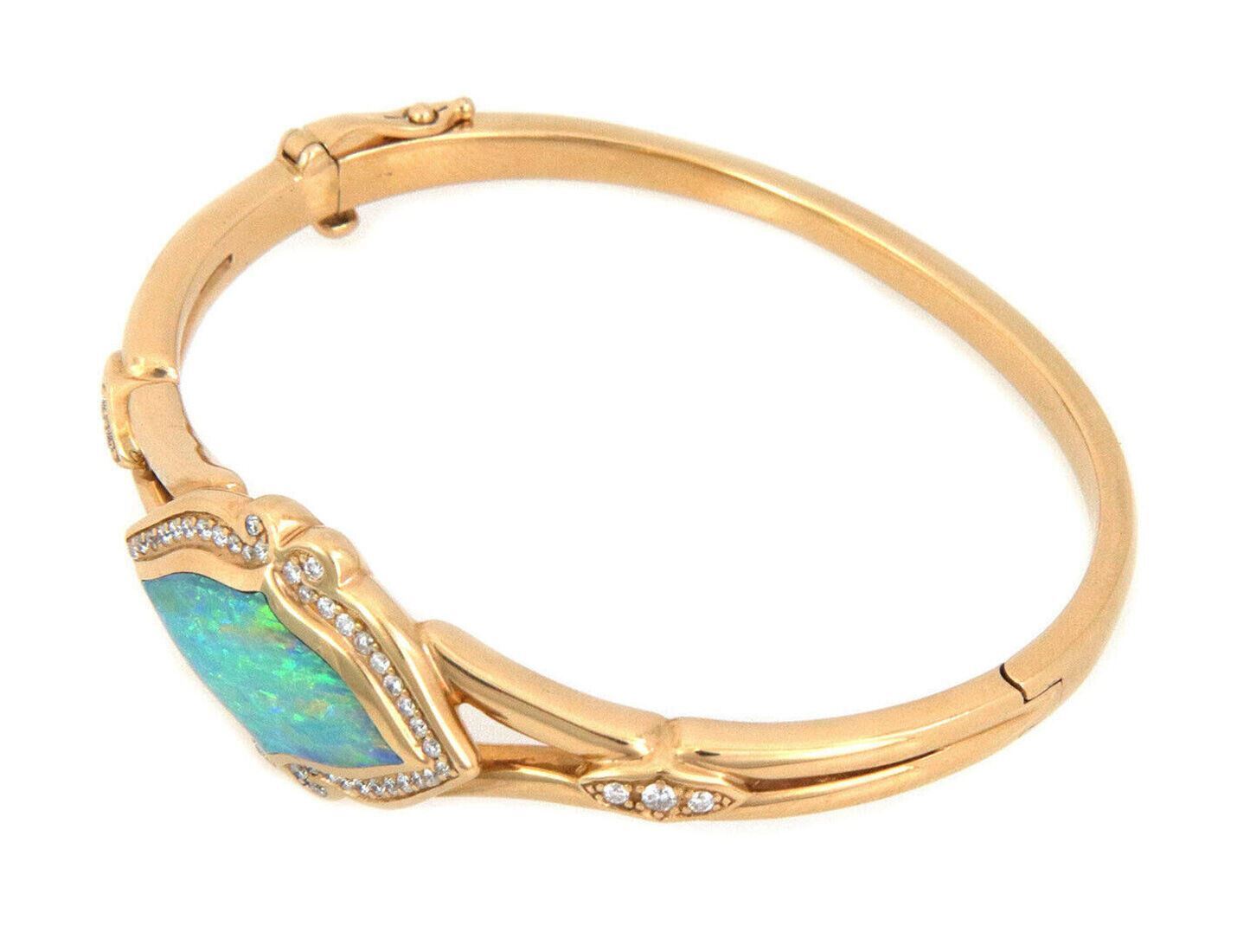 Kabana Diamond Star Opal 14k Yellow Gold Floral Bangle Bracelet