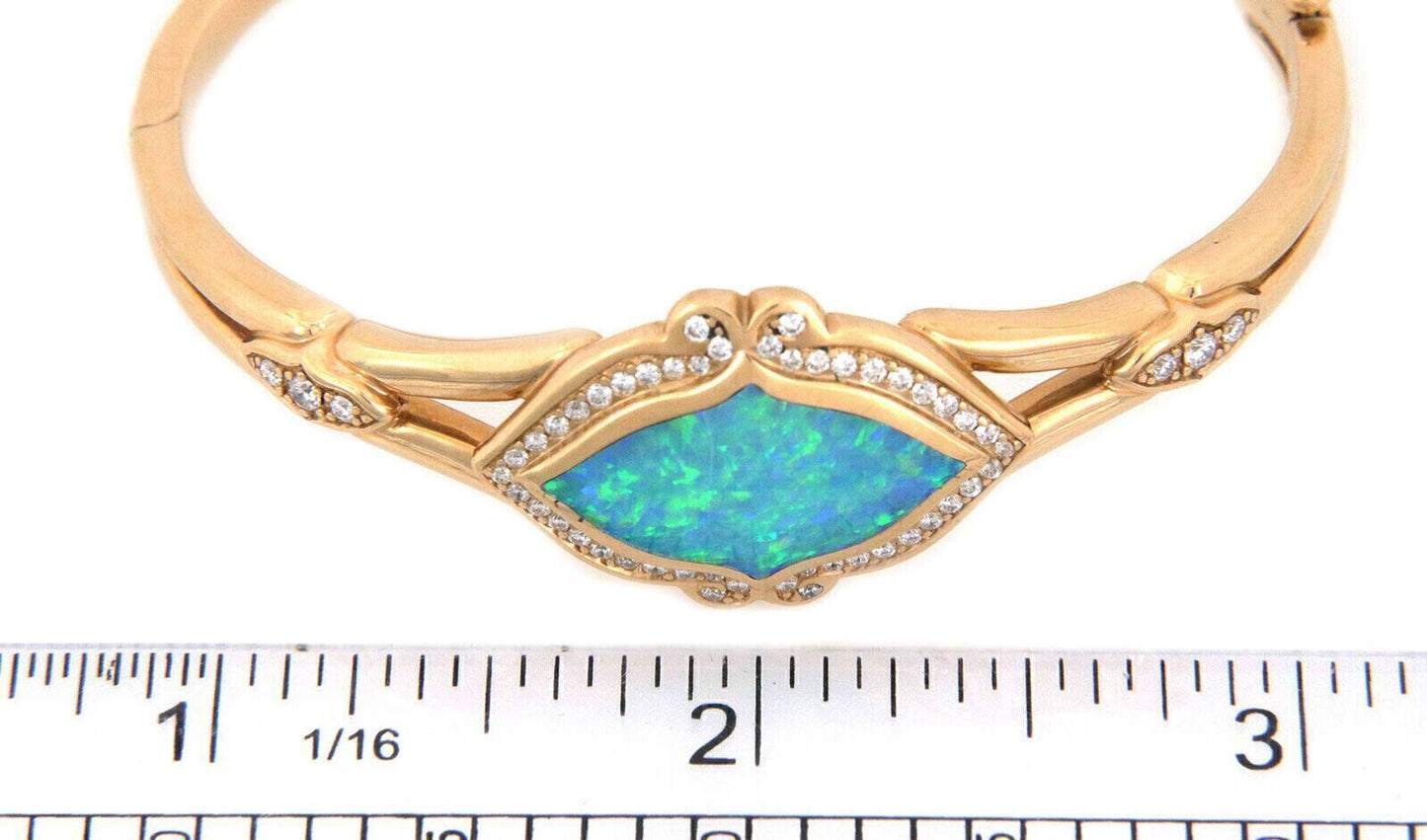 Kabana Diamond Star Opal 14k Yellow Gold Floral Bangle Bracelet