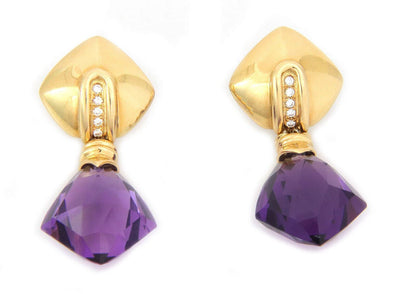 Antonini Diamond Amethyst 18k Yellow Gold Rhombus Drop Dangle Earrings | Earrings | catalog, Designer Jewelry, Earrings | Antonini
