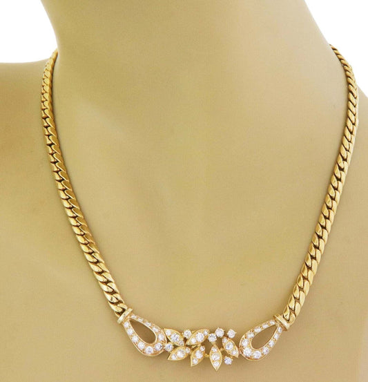 Floral Diamond Centerpiece 18k Yellow Gold Curb Link Collar Necklace | Necklaces | catalog, Estate, Necklaces, Vintage | Estate