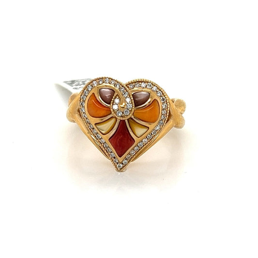 Kabana 14k Yellow Gold Diamond Spiny Oyster & Mother of Pearl Heart Ring | Rings | catalog, Designer Jewelry, Kabana, Rings | Kabana