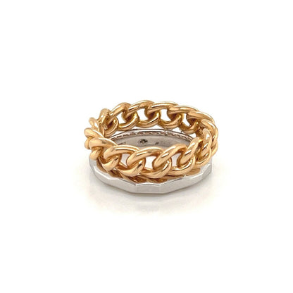 Pomellato Milano 18k Two Tone Gold Chain & Bevel Style Double Stack Band Ring