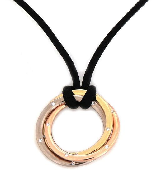 Cartier Trinity Diamond 18k Tri Color Gold Pendant Necklace on Black Cord w/Cert | Necklaces | cartier, catalog, Designer Jewelry, Necklaces, Pendants | Cartier