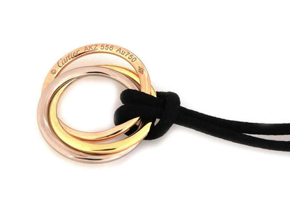 18k Tri Color Gold Pendant Necklace on Black Cord w/Cert