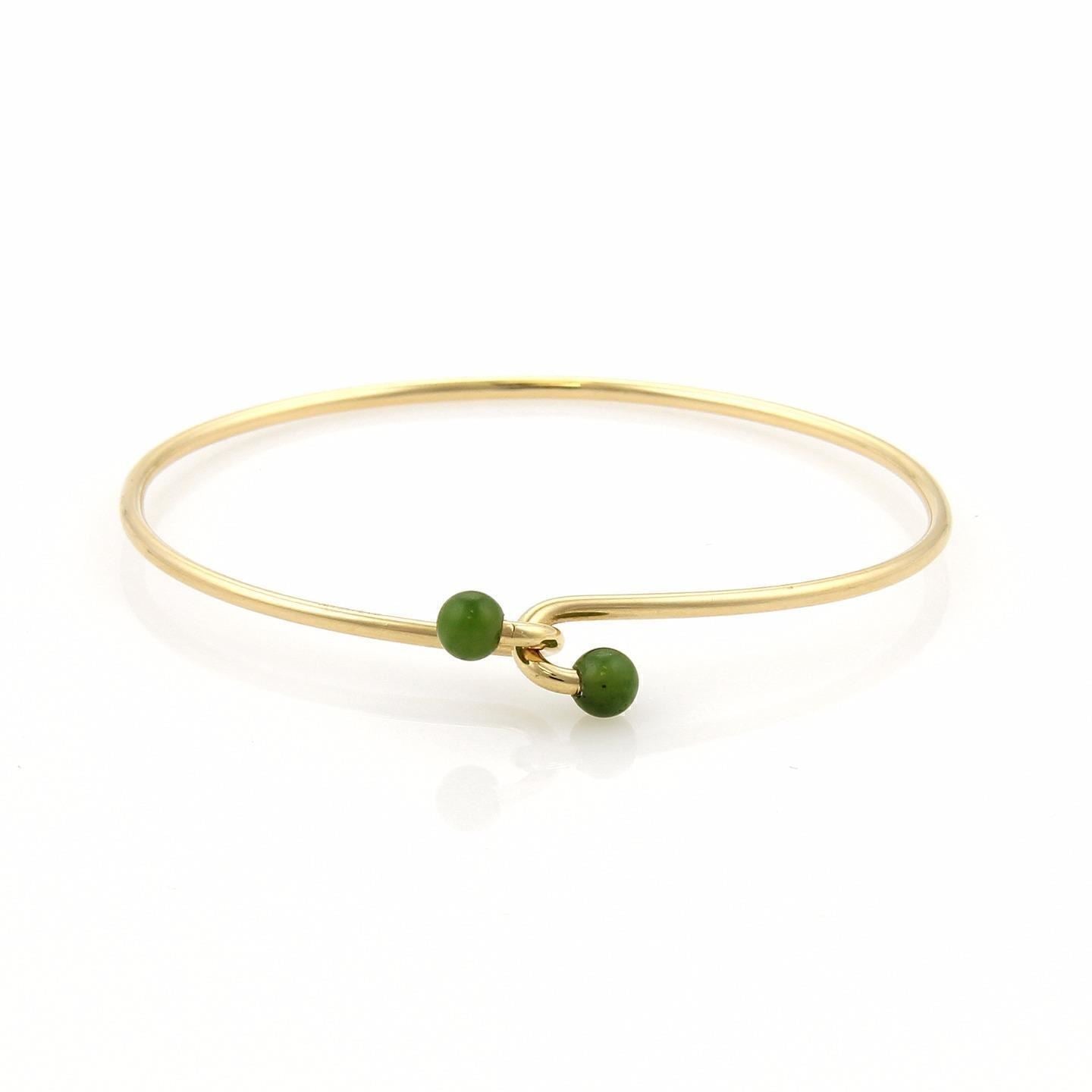 Tiffany & Co. Jade 14k Yellow Gold Wire Hook Bangle Bracelet