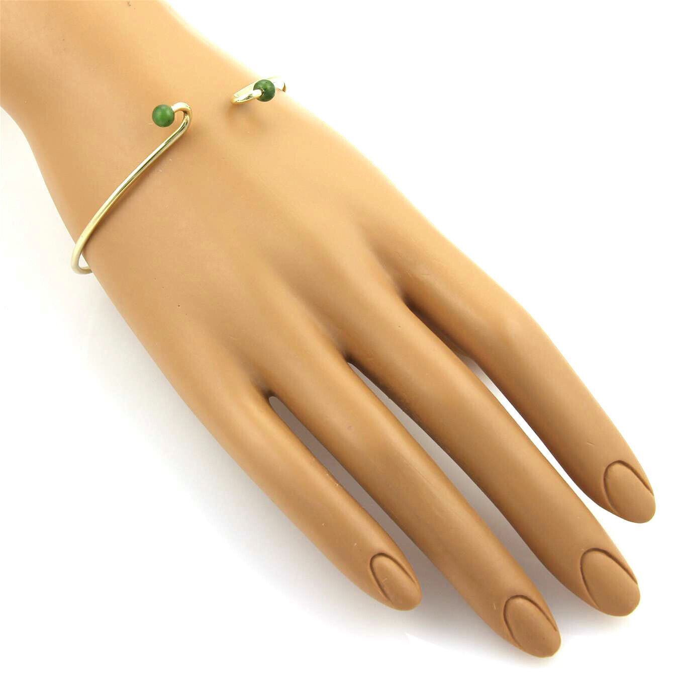 Tiffany & Co. Jade 14k Yellow Gold Wire Hook Bangle Bracelet