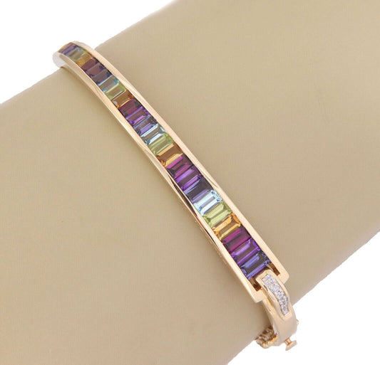 Guy Laroche Diamond & Gems 18k Yellow Gold Bangle Bracelet | Jewels by Joy