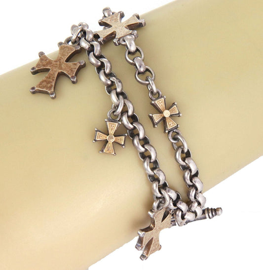 Konstantino Sterling 18k Yellow Gold Chain Cross Charms Bracelet | Jewels by Joy