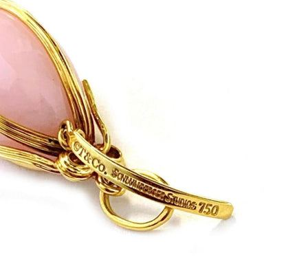 Tiffany & Co. Schlumberger Pink Opal 18k Yellow Gold Egg Charm Pendant