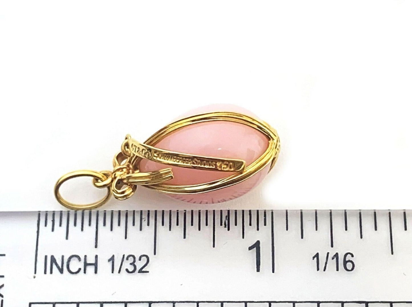 Tiffany & Co. Schlumberger Pink Opal 18k Yellow Gold Egg Charm Pendant