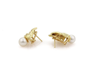 Tiffany & Co. Pearls 18k Yellow Gold Leaf Design Post Earrings