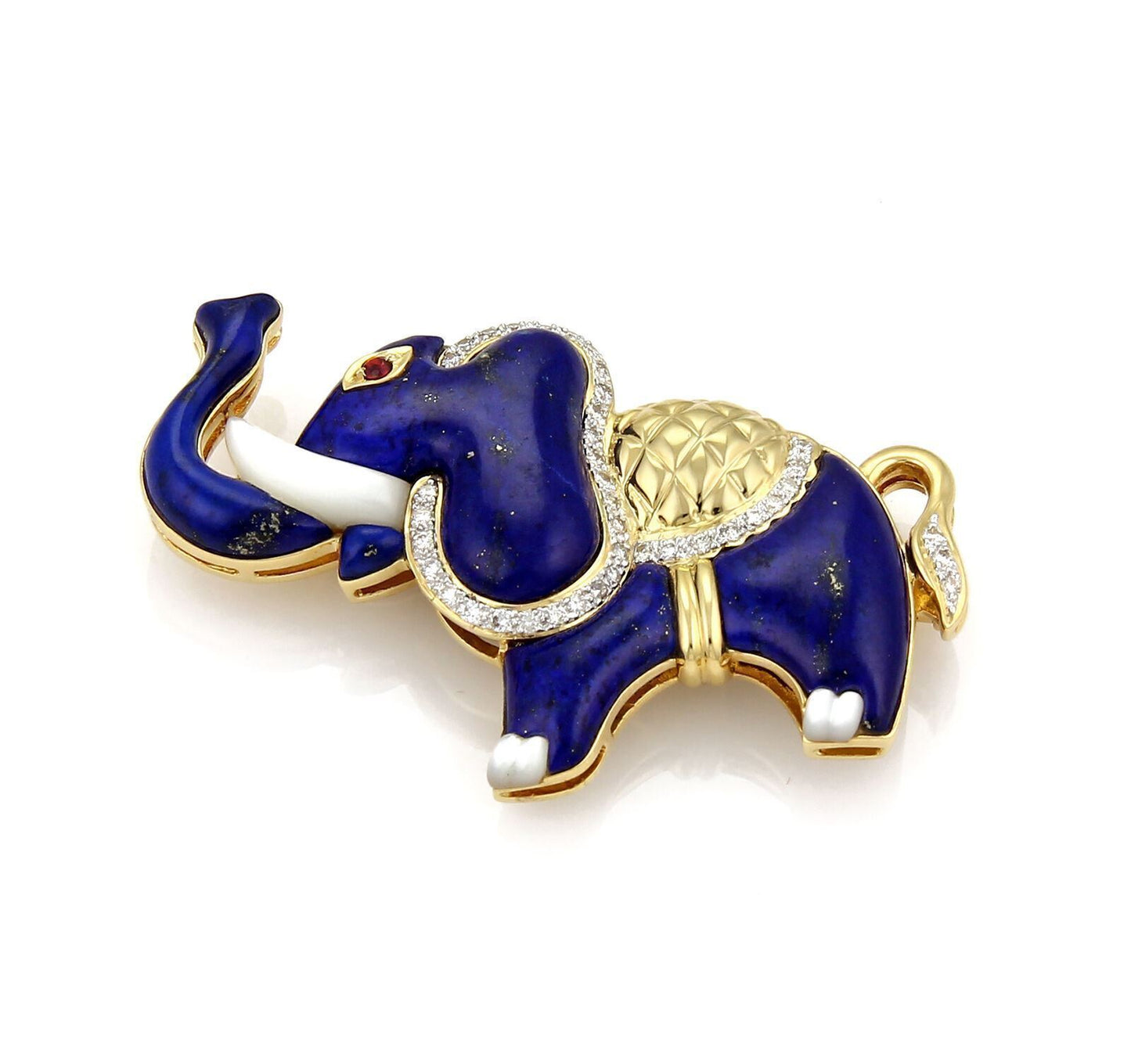 Lapis Ruby & Mother of Pearl 18k Gold Diamond  Elephant Pin Brooch Pendant | brooches | Brooches, catalog, Estate, Pendants | Estate