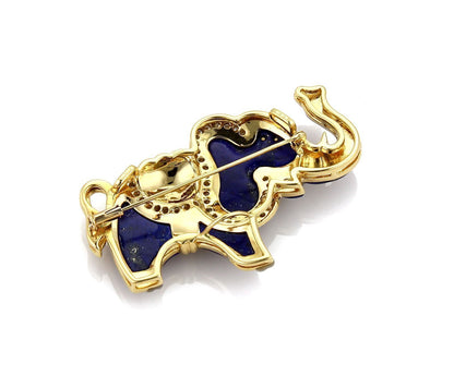 Lapis Ruby & Mother of Pearl 18k Gold Diamond  Elephant Pin Brooch Pendant